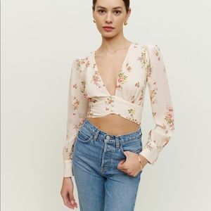 Reformation Floral Cream Crop Top